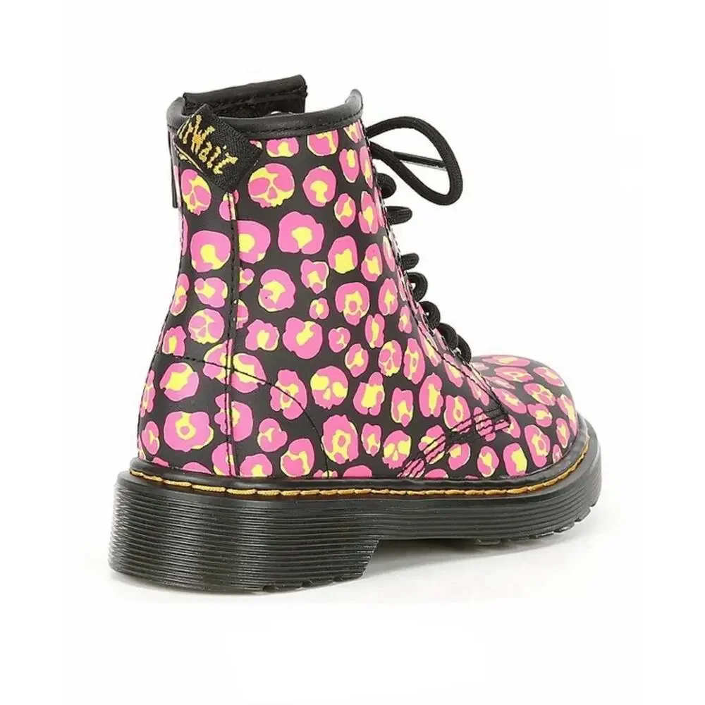 Dr. Marten’s Leopard Print Side Zipper Lace Up Girls’ Combat Boots Size 6